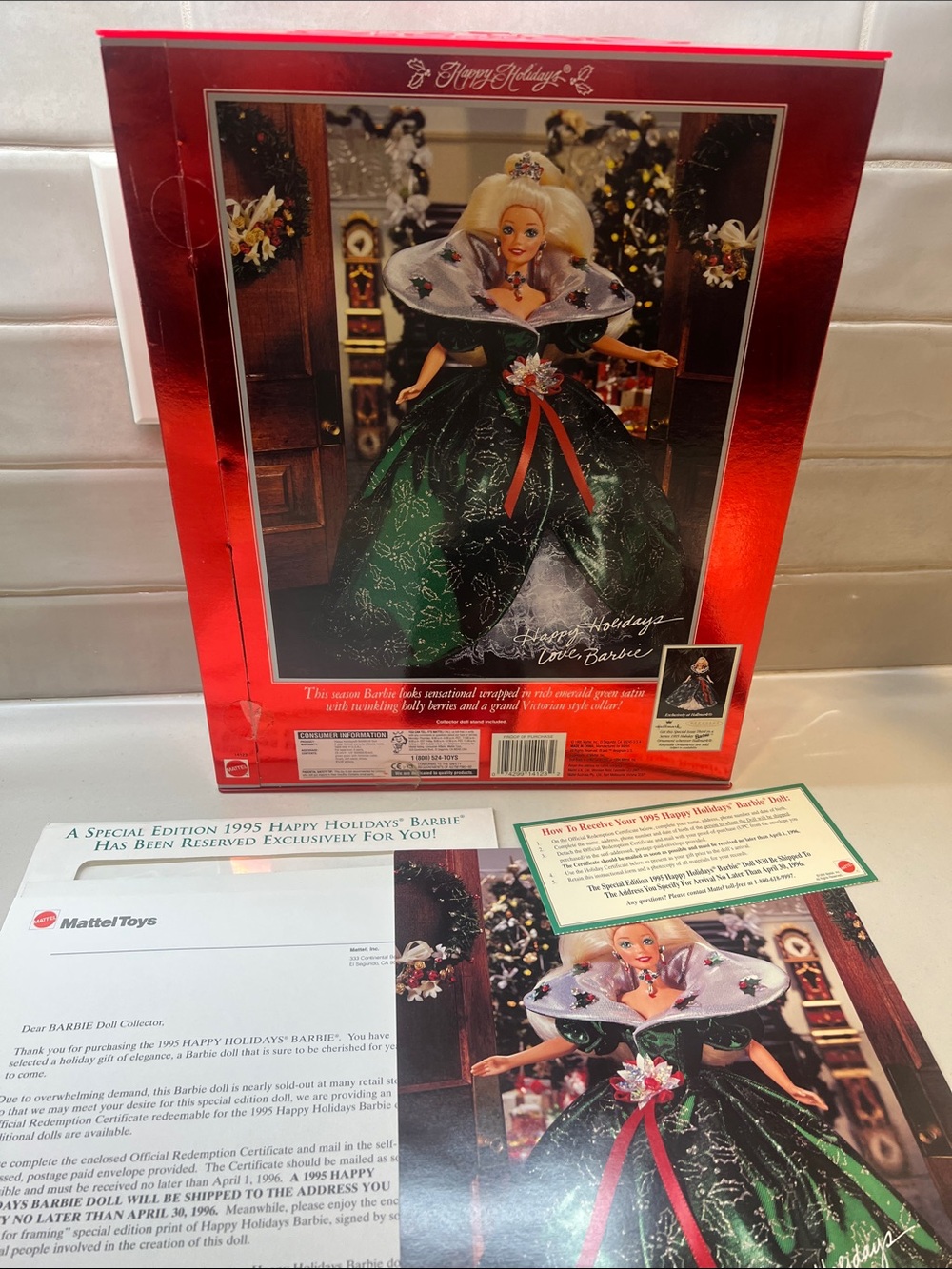 1995 Mattel Happy Holidays Barbie Doll poster, and rain check certificate - Picture 4 of 7